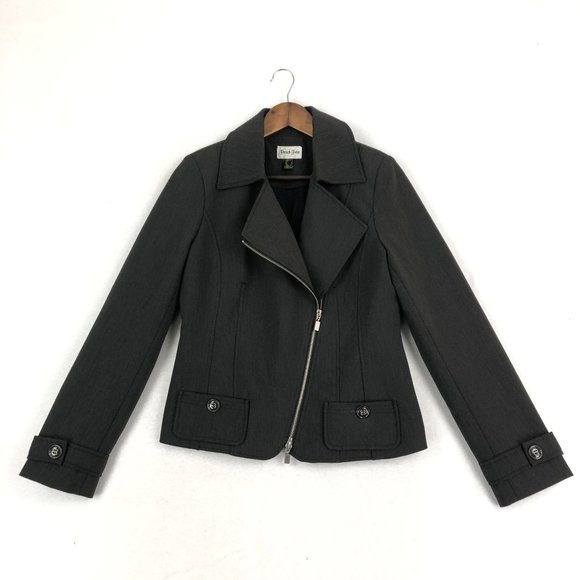 French Twist Women's Size 8 Dark Grey Asymmetrical Full Zip Collared Jacket - Picture 3 of 12